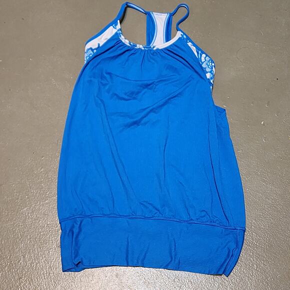 Lululemon No Limits Beaming‎ Blue Polar Cream Athletic Tank Top Women's Size 4 - Picture 3 of 5